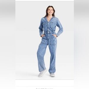 Women's Long Sleeve Utility Baggy Denim Jumpsuit - Universal Thread™ Sz